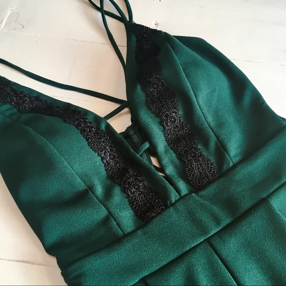 *LAST 2* Dark Green and Black Lace Romper - Picture 2 of 6